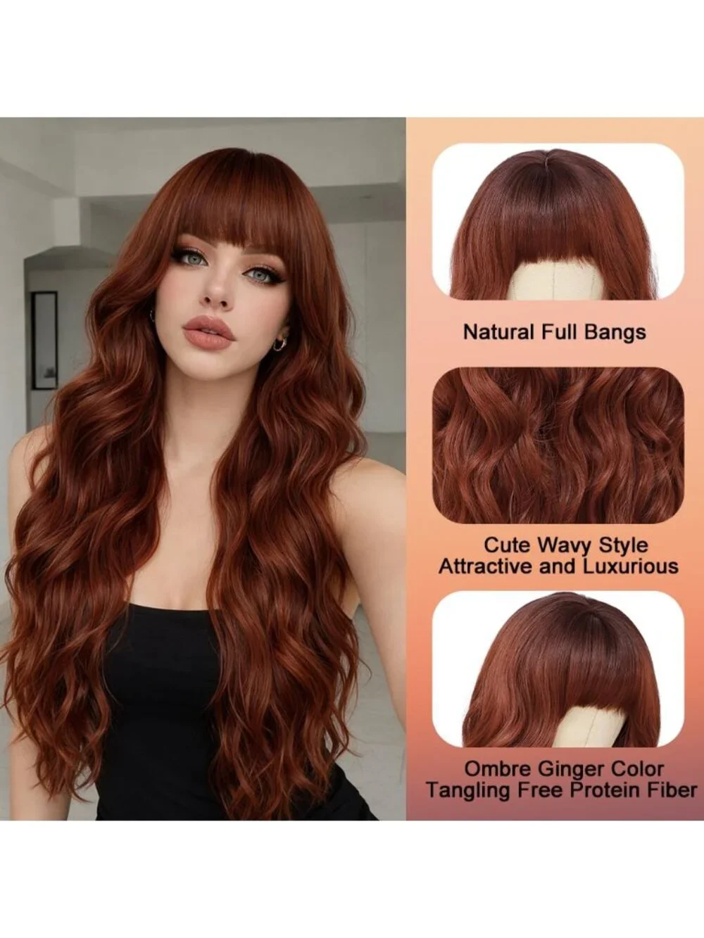 26 Inch Women's Ginger Soft Layered Wavy Curly Hair Wig with Natural Shine